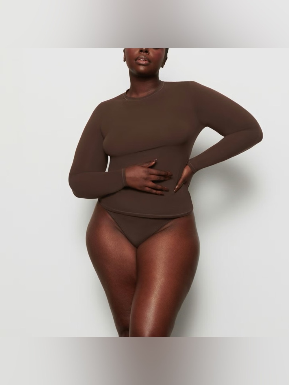 SKIMS Fits Everybody Long Sleeve T-Shirt Cocoa Brown Size Large